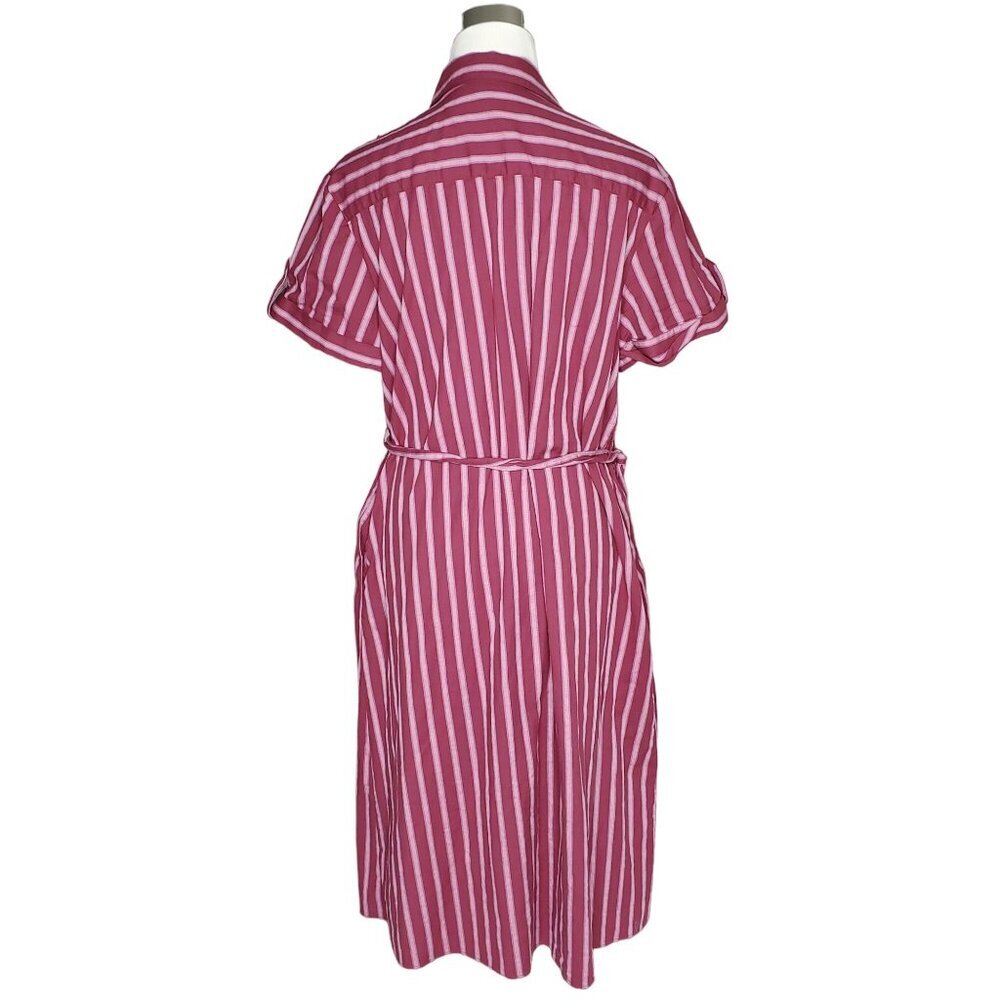 Draper James Red Striped Belted Shirt Dress Size M Excellent - Picture 6 of 9